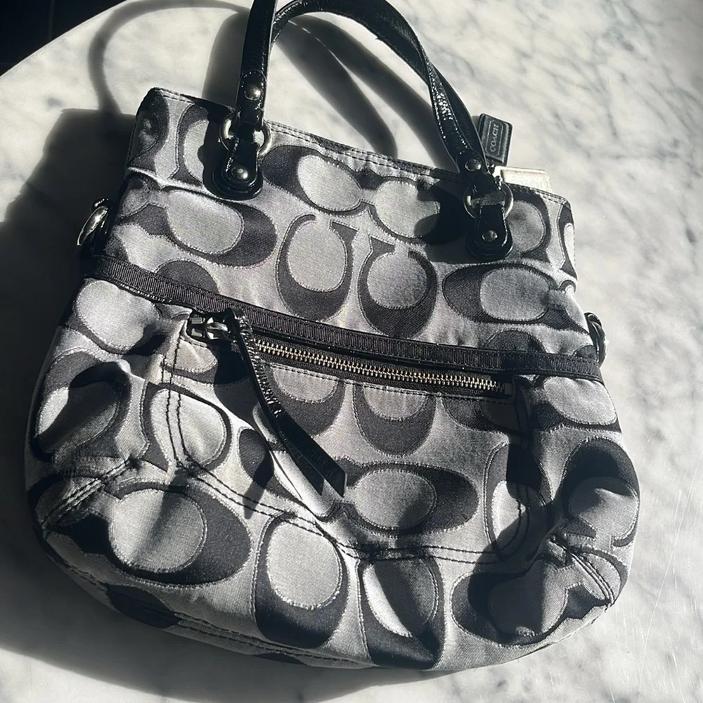 Coach gray black silver metallic purse handbag - Picture 5 of 12